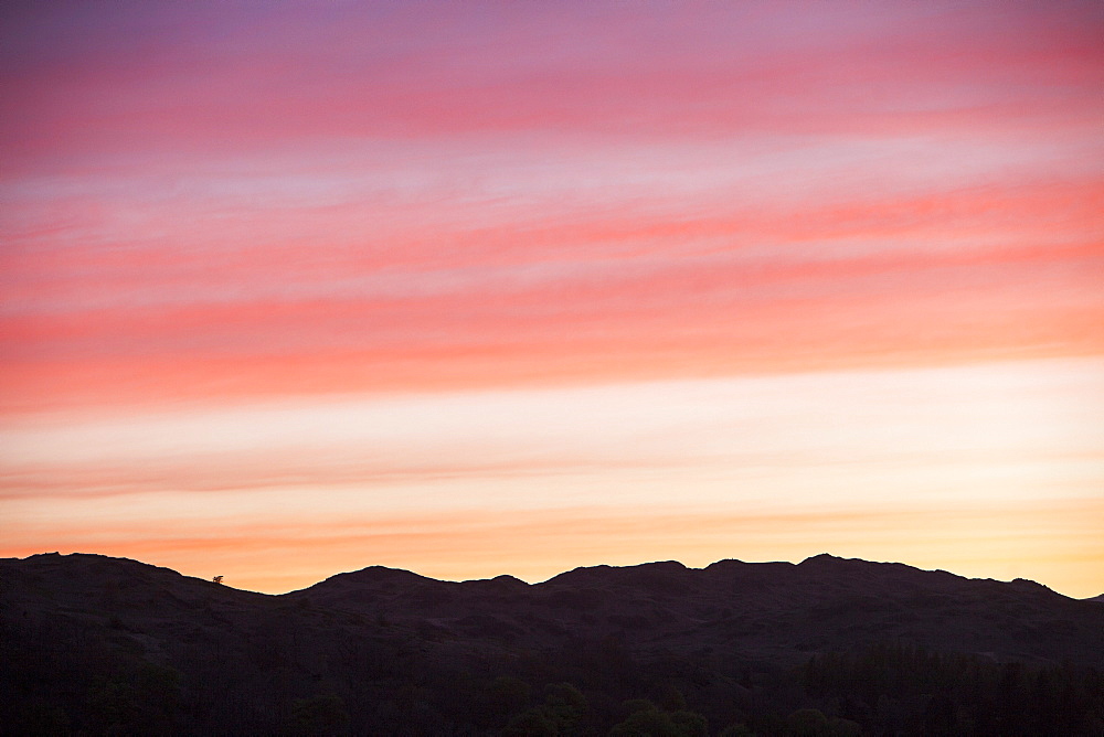 Sunset over Loughrigg in the Lake District, Cumbria, England, United Kingdom, Europe