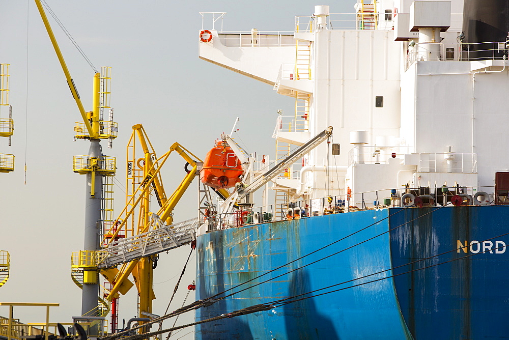 An oil tanker unloading at an oil terminal in Amsterdam, Netherlands, Europe