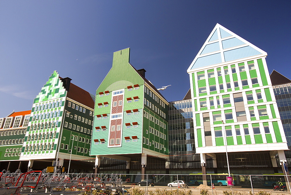 The ultra trendy, modern train station in Zaanstadt, designed to look like the traditional house style of the area, Netherlands, Europe