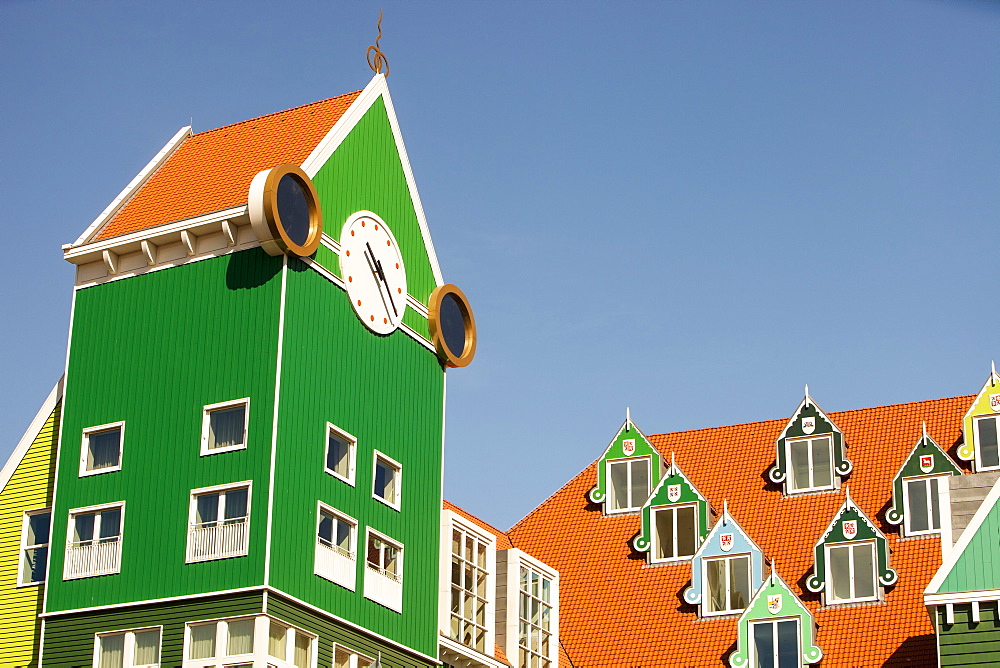 The ultra trendy, modern train station in Zaanstadt, designed to look like the traditional house style of the area, Netherlands, Europe