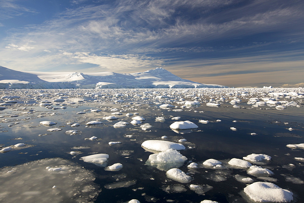 The Gerlache Strait separating the Palmer Archipelago from the Antarctic Peninsular off Anvers Island. The Antartic Peninsular is one of the fastest warming areas of the planet.