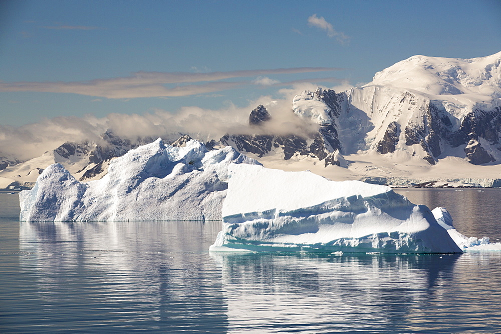 The Gerlache Strait separating the Palmer Archipelago from the Antarctic Peninsular off Anvers Island. The Antartic Peninsular is one of the fastest warming areas of the planet.