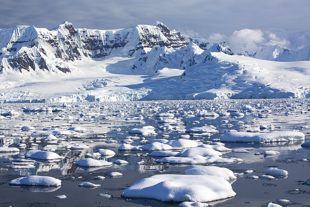 The Gerlache Strait separating the Palmer Archipelago from the Antarctic Peninsular off Anvers Island. The Antartic Peninsular is one of the fastest warming areas of the planet.