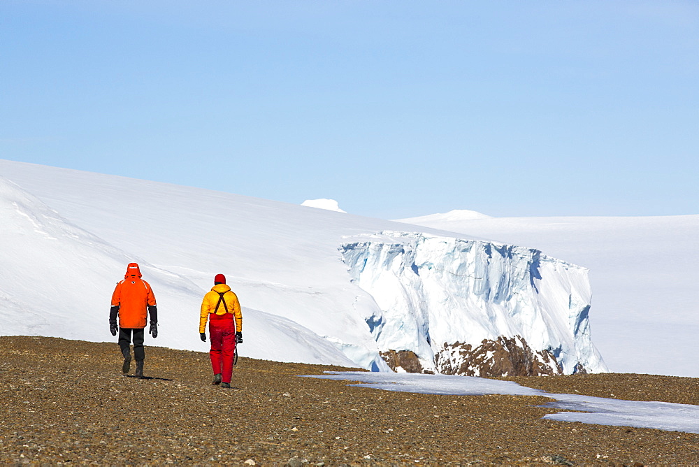 Mountain peaks on Joinville Island just off the Antarctic Peninsularwith members from an expedition cruise ship. The peninsular is one of the fastest warming places on the planet.