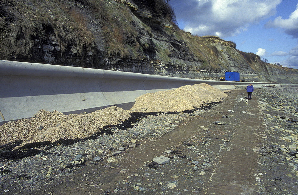 Construction of wave return wall, Penarth, Cardiff, Wales, UK