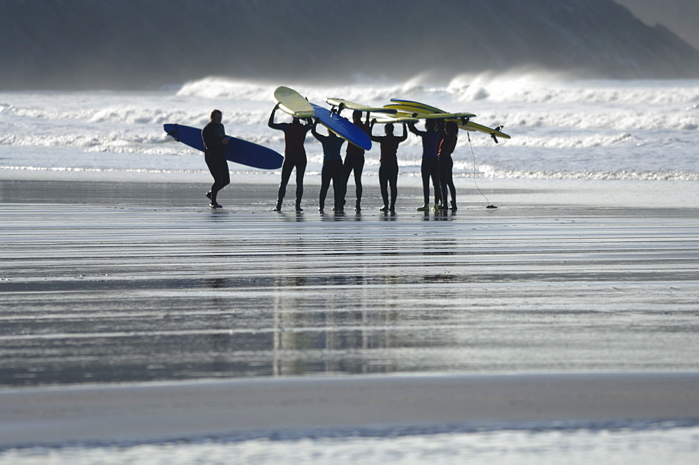 Surf school, Whitesands Beach, St Davids, Pembrokeshire, Wales, UK, Europe