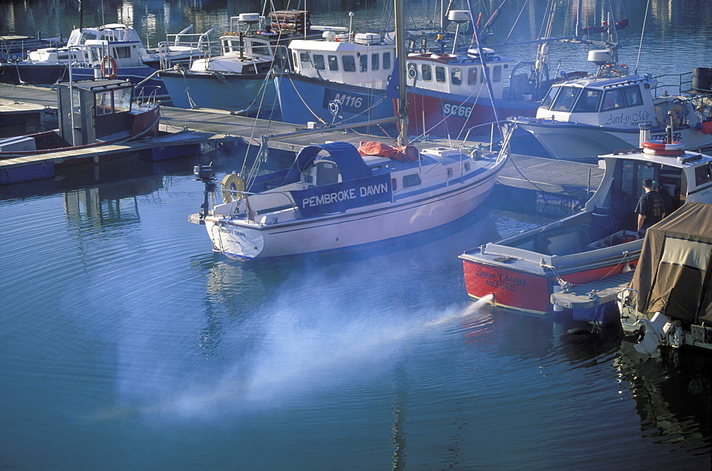 Exhaust funes from boat, Marina, Milford Docks, Milford Haven, Pembrokeshire