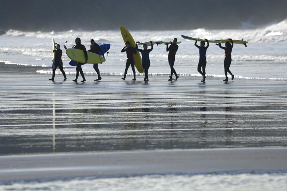 Surf school, Whitesands Beach, St Davids, Pembrokeshire, Wales, UK, Europe