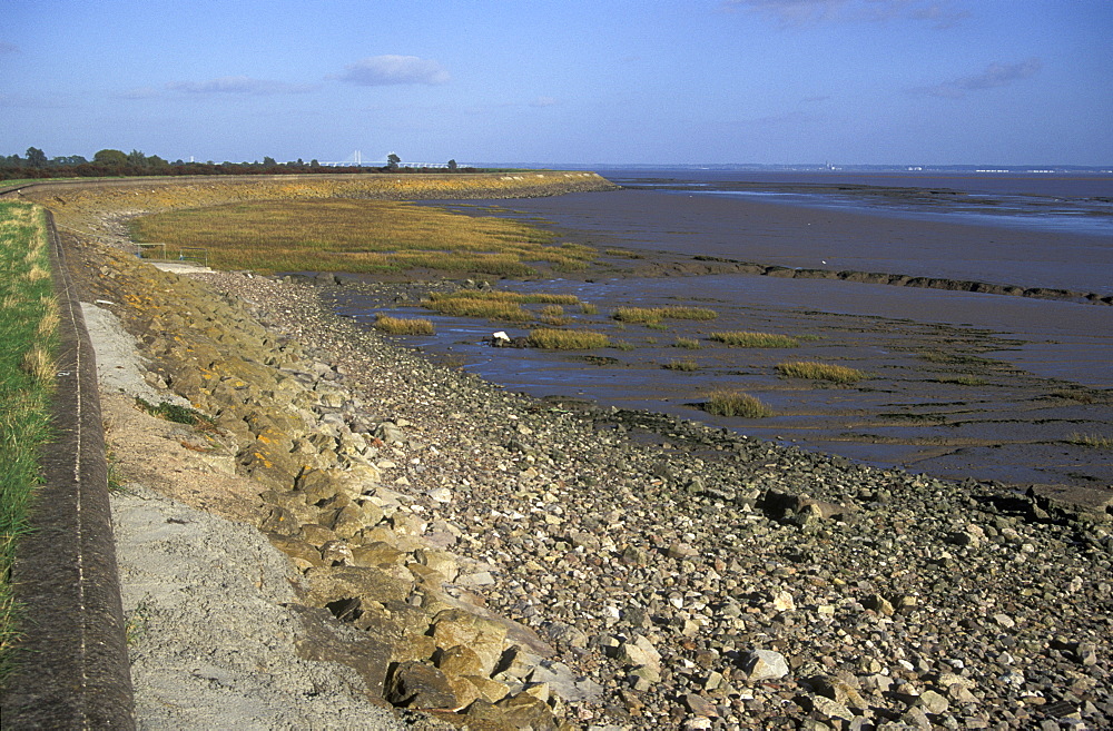 Sea wall, Gold Cliff, Severn Estuary, Wales, UK