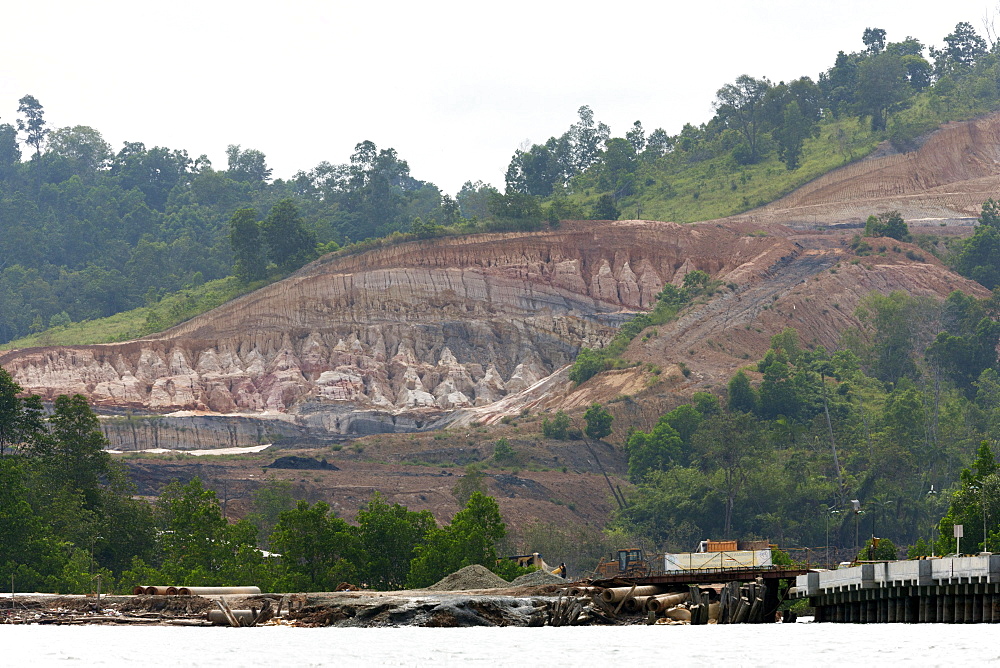 Constructions and soil erosion. Balikpapan Bay, East Kalimantan, Borneo, Indonesia, Southeast Asia, Asia