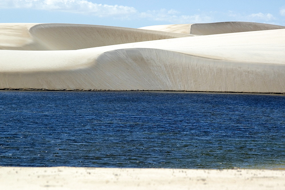 Sand dunes and lake of Lencois Maranhenses National Park, Santo Amaro, Maranhao, Brazil, South America