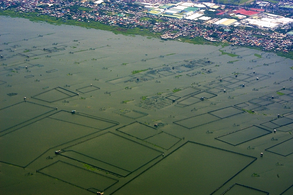 Aerial view of aquaculture facilities next to Manila, Philippines, Southeast Asia, Asia