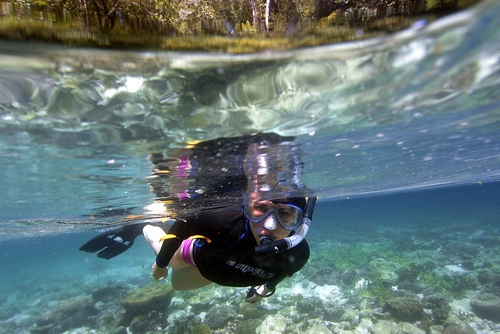 Snorkeller, Rock Islands, Palau, Caroline Islands, Micronesia, Pacific Ocean, Pacific