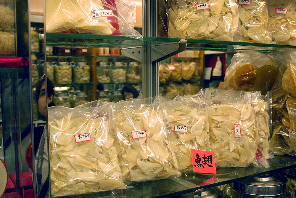 Dried shark fins for sale in traditional chinese medicine store, Hong Kong, China, Asia