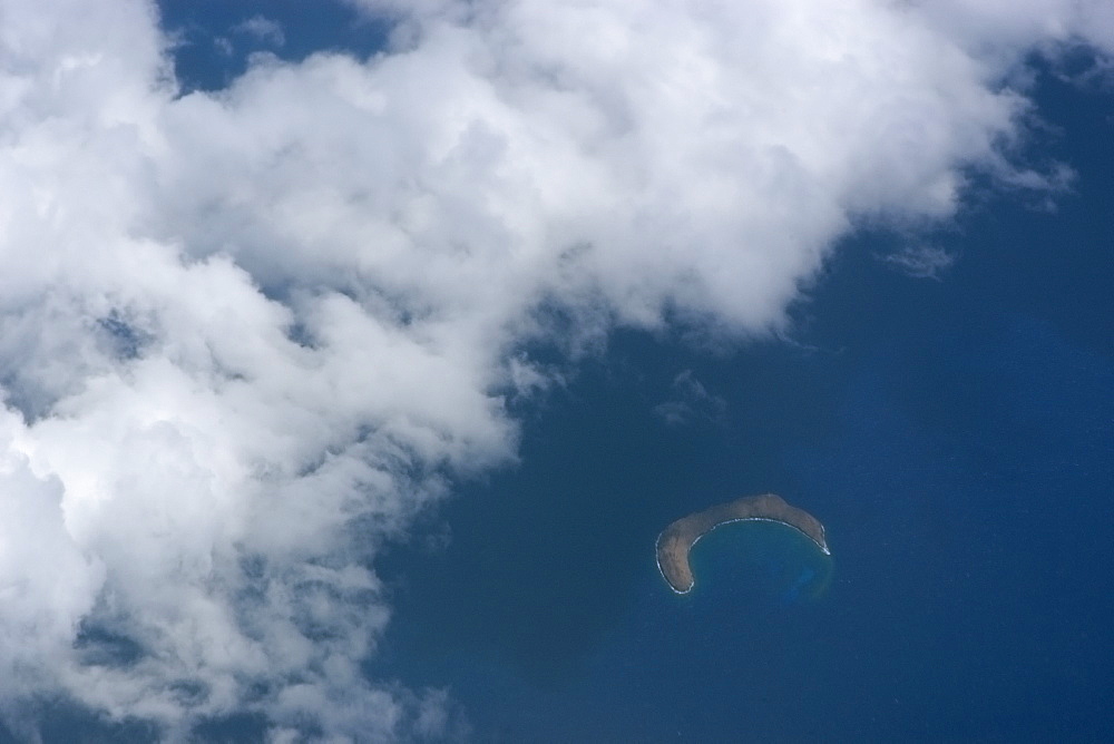 Aerial view of Molokini crater, Maui, Hawaii, United States of America, Pacific