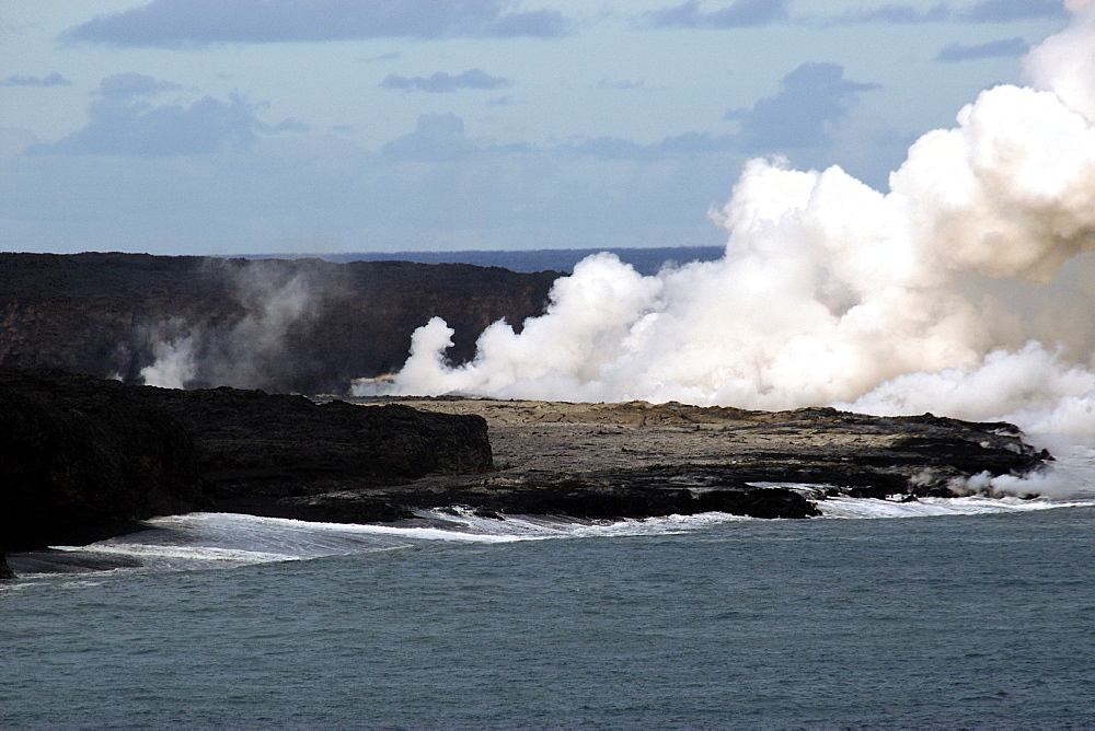 Lava flowing into the Pacific Ocean, Volcanoes National Park, UNESCO World Heritage Site, Big Island, Hawaii, United States of America, Pacific