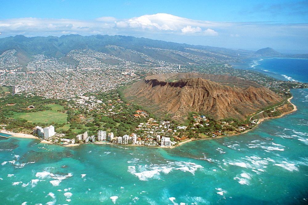 Aerial view of Diamond Head, Honolulu, Oahu, Hawaii, United States of America, Pacific