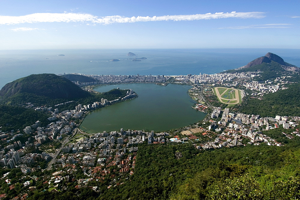 Aerial view of Rodrigo de Freitas Lake and Ipanema beach, Rio de Janeiro, Brazil, South America