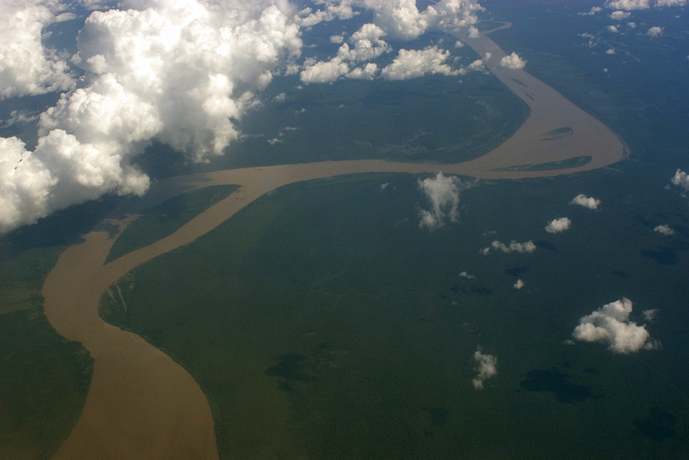 Aerial view of flooded tropical rain forest, Amazonas, Brazil, South America