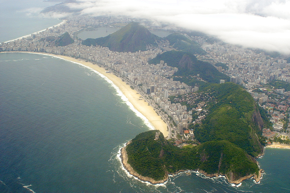 Aerial view of world-famous Copacabana beach, Rio de Janeiro, Brazil, South America