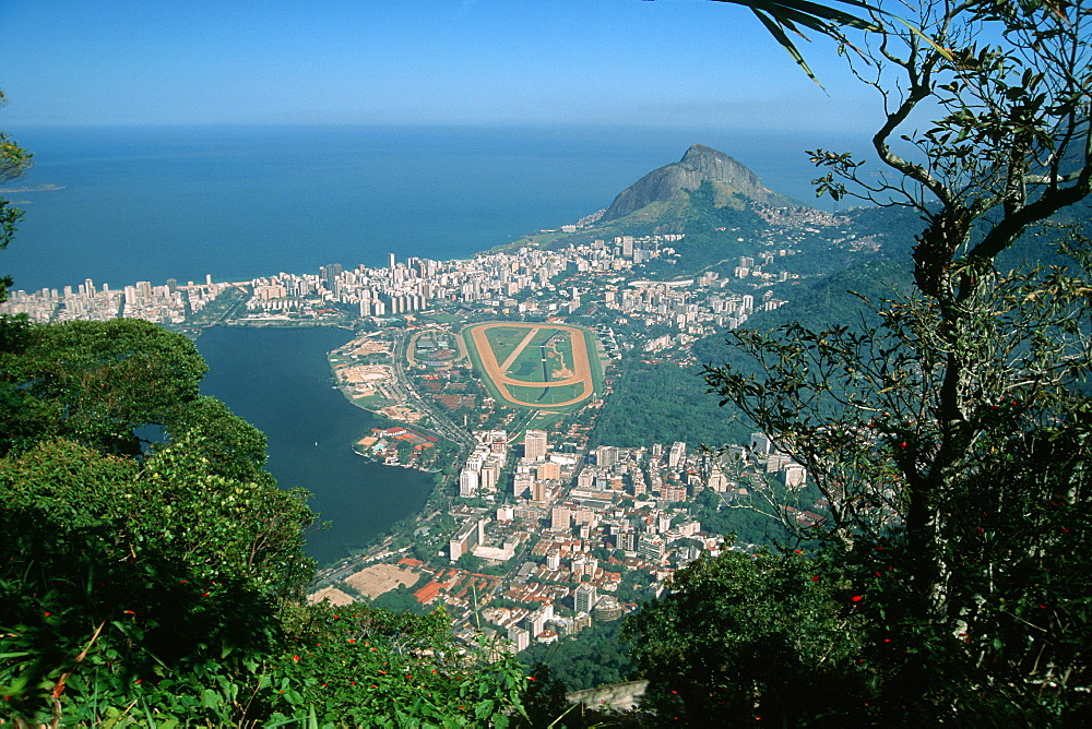 View of Rodrigo de Freitas lagoon, jockey club and Ipanema, Rio de Janeiro, Brazil, South America