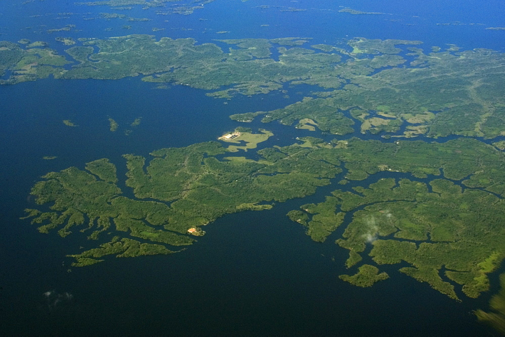 Aerial view of flooded tropical rain forest, Amazonas, Brazil, South America