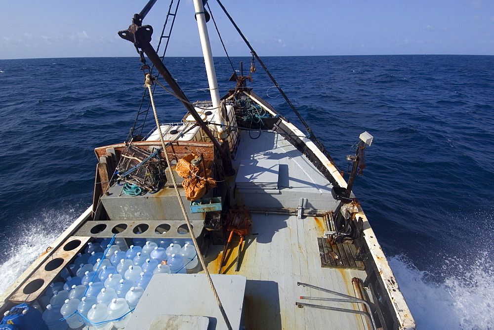 Deck of commercial fishing vessel, Equatorial Atlantic Ocean, Brazil, South America