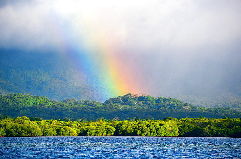 Rainbow, rain clouds and mist, Pohnpei, Federated States of Micronesia, Caroline Islands, Micronesia, Pacific Ocean, Pacific