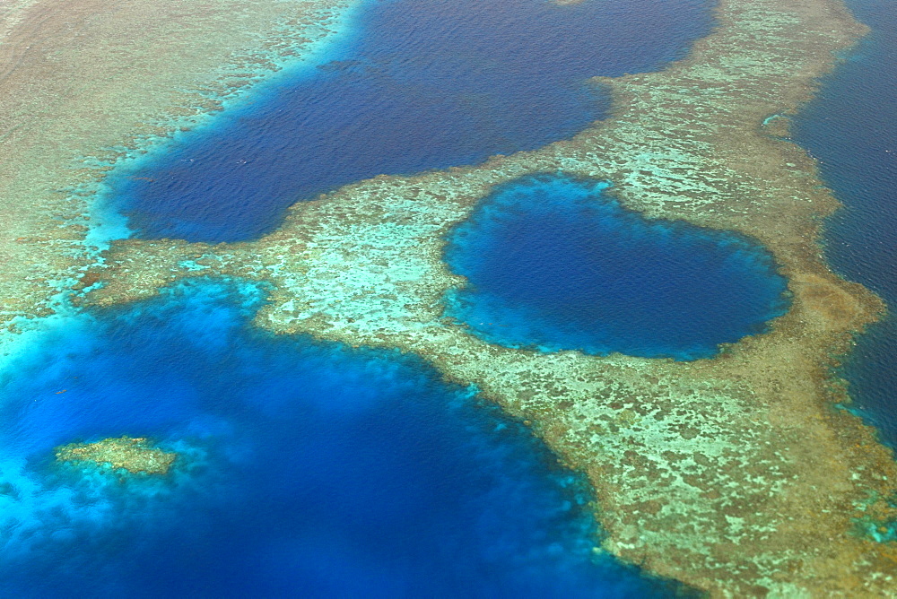 Aerial view of coral reef formation in the shape of a heart, Chuuk, Federated States of Micronesia, Caroline Islands, Micronesia, Pacific Ocean, Pacific