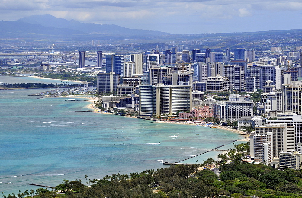 View of Waikiki from Diamond Head Crater, Oahu, Hawaii, United States of America, Pacific