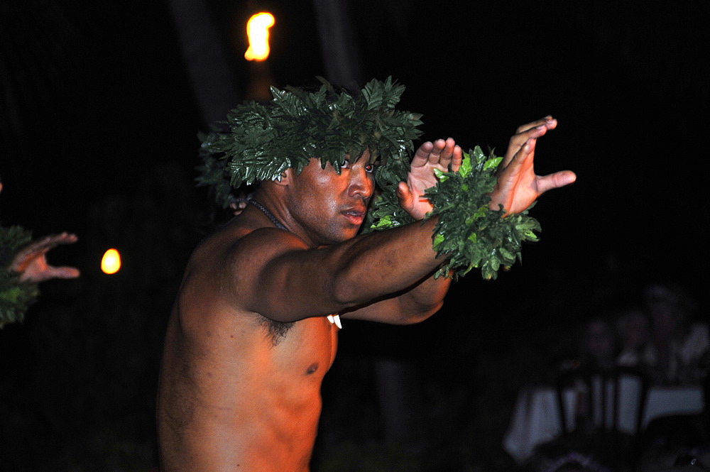 Male performers in Polynesian outfits, Kona Village Resort Luau, Kailua-Kona, Big Island, Hawaii, United States of America, Pacific