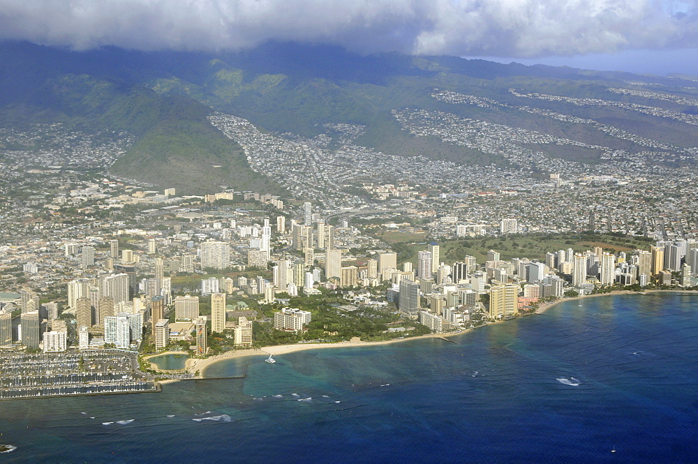 Aerial view of Waikiki, Honolulu, Oahu, Hawaii, United States of America, Pacific