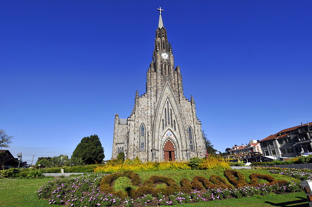 Stone Cathedral (Igreja de Pedra) (Paroquia Nossa Senhora de Lourdes), the main church in Canela, Rio Grande so Sul, Brazil, South America