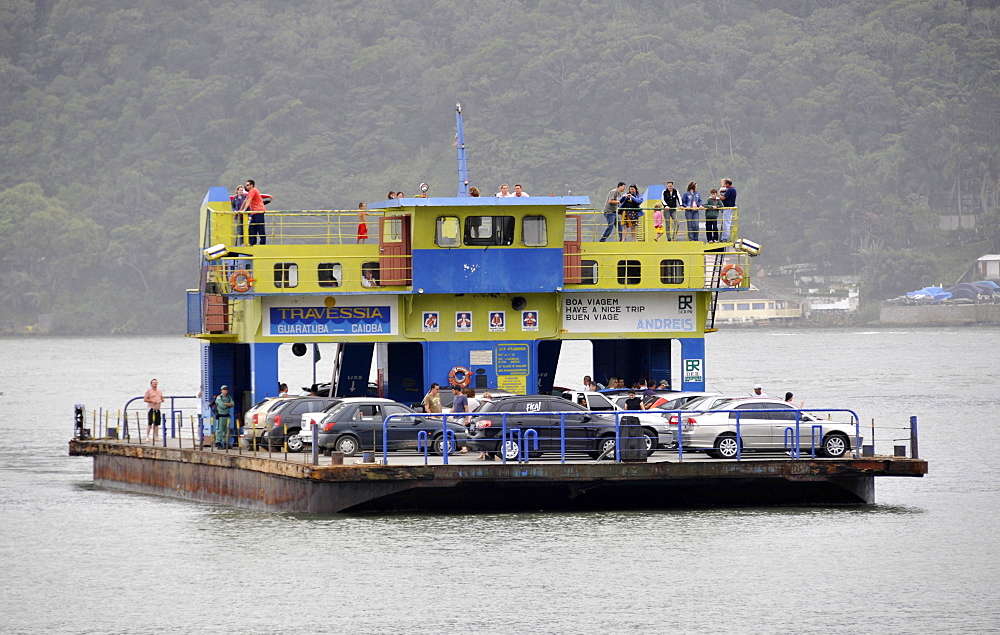 Ferry crossing between Guaratuba and Caioba, border between Santa Catarina and Parana states, Brazil, South America