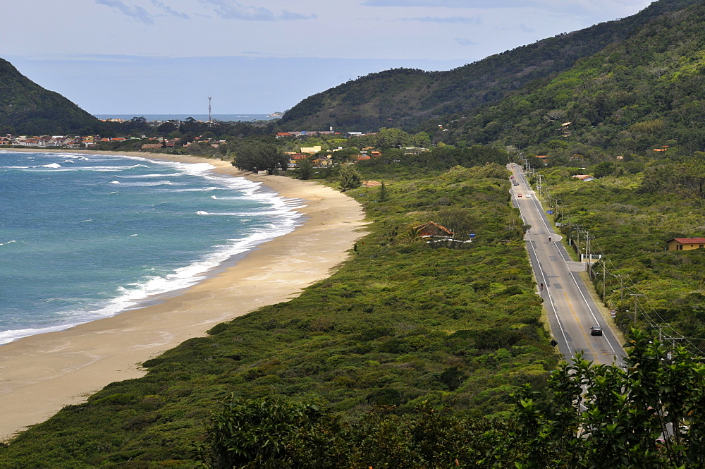 Road and Armacao beach, Florianopolis, Santa Catarina, Brazil, South America