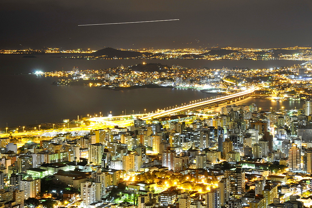 Connection between Florianopolis Island and mainland, night view, Santa Catarina, Brazil, South America