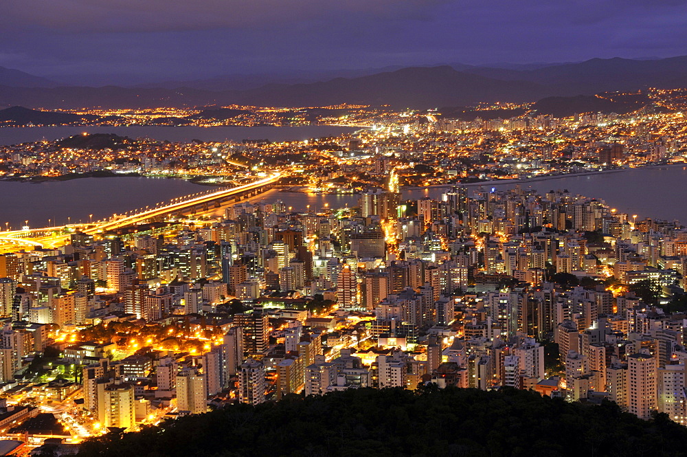 Connection between Florianopolis Island and mainland, night view, Santa Catarina, Brazil, South America