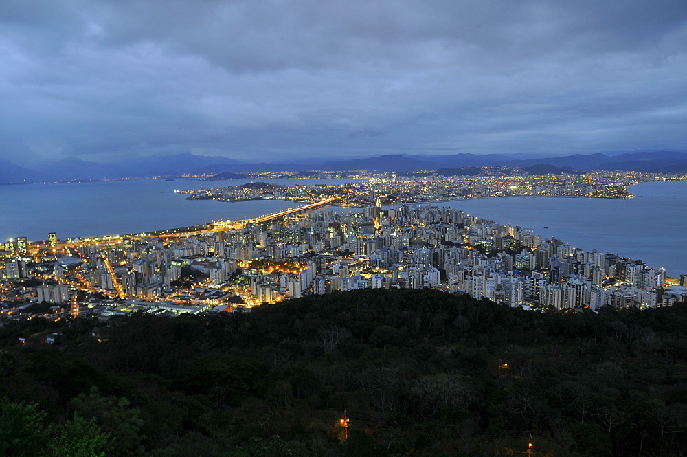 Connection between Florianopolis Island and mainland, night view, Santa Catarina, Brazil, South America