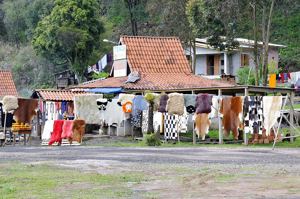 Road side shop selling leather goods, near Soledade on road BR-386, Rio Grande Sul, Brazil, South America