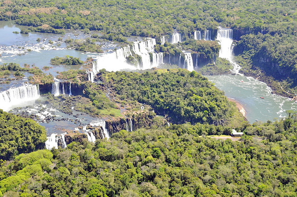 Aerial view of Iguassu Falls, UNESCO World Heritage Site, Iguassu River, Argentinian side, South America