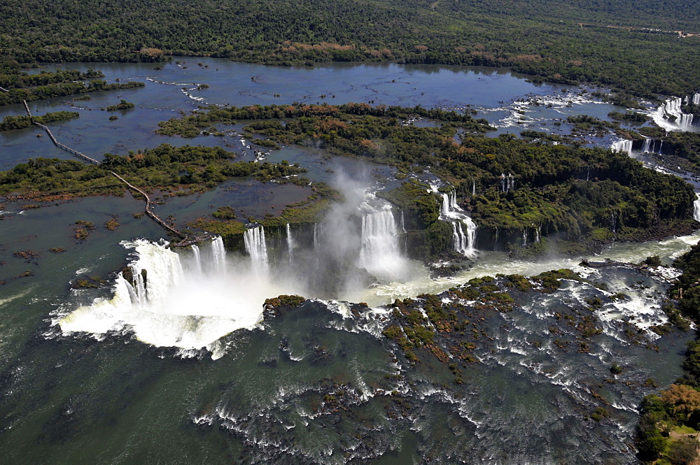 Aerial view of Iguassu Falls, Iguazu National Park, UNESCO World Heritage Site, Parana, Border between Brazil and Argentina, South America