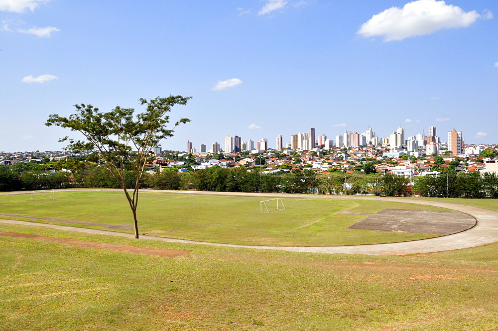 Soccer field and city of Presidente Prudente, Sao Paulo, Brazil, South America