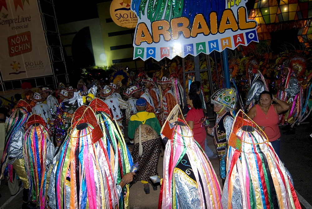 Bumba-meu-boi, traditional dance party celebrating the saints of June on the streets of Sao Luis, Maranhao, Brazil, South America