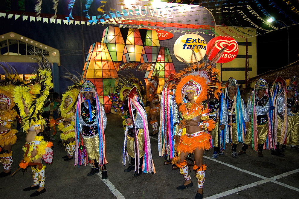 Bumba-meu-boi, traditional dance party celebrating the saints of June on the streets of Sao Luis, Maranhao, Brazil, South America