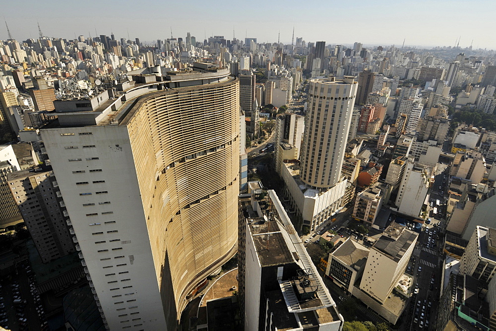 Sao Paulo, view from Italia Building rooftop with Copan Building on spot, Sao Paulo, Brazil, South America