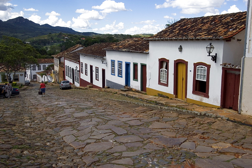 Camara street with historical colonial houses, Tiradentes, Minas Gerais, Brazil, South America