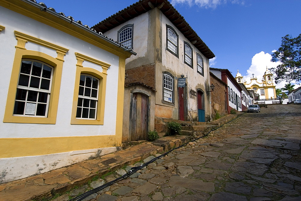 Camara street with historical colonial houses, Tiradentes, Minas Gerais, Brazil, South America