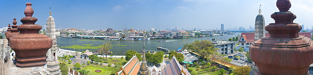 View from the temple of the dawn Wat Arun at Menam Chao Phraya River.  Bangkok, Thailand Asia