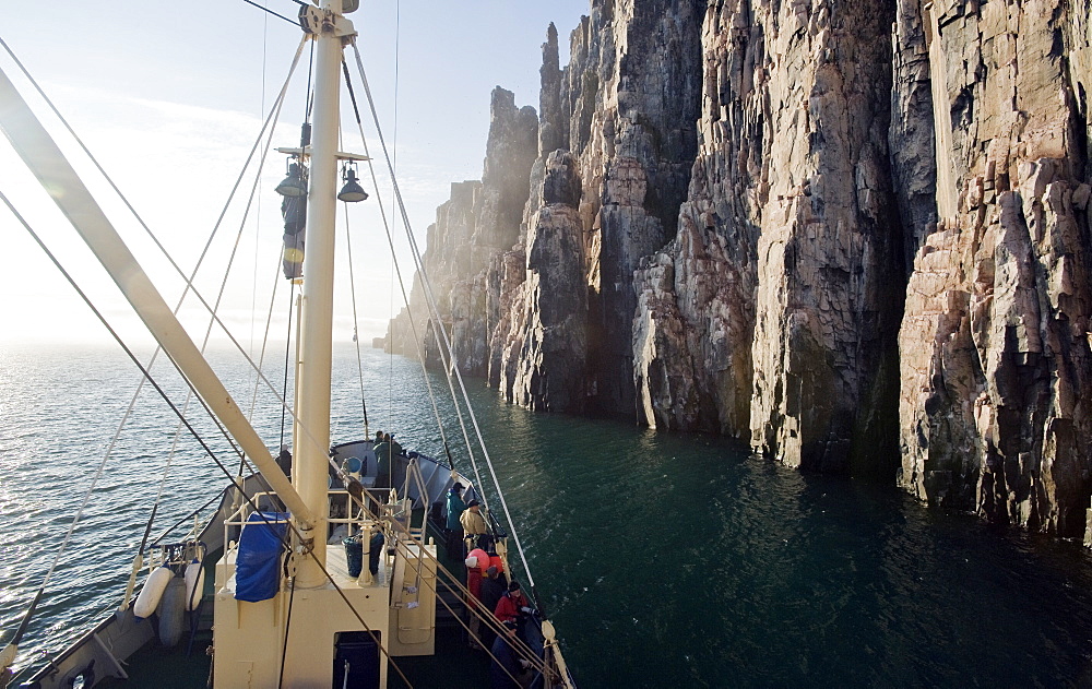 The Stockholme, Ship, Cliffs, Common Murre colony. Longyearbyen, Svalbard, Norway     (rr)