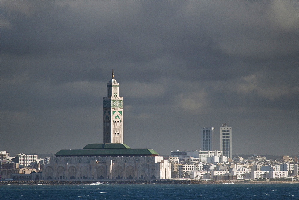 Hassan II Mosque (worlds 2nd largest). Casablanca, Atlantic Ocean, Morocco